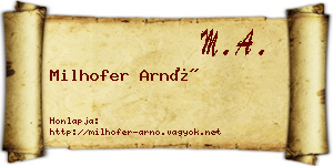 Milhofer Arnó névjegykártya